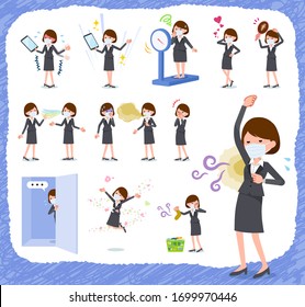 A set of women wearing mask on inferiority complex.There are actions suffering from smell and appearance.It's vector art so it's easy to edit.
