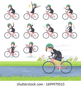 A set of women wearing mask on a road bike.There is an action that is enjoying.It's vector art so it's easy to edit.