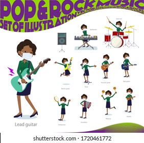A set of women wearing mask playing rock 'n' roll and pop music.There are also various instruments such as ukulele and tambourine.It's vector art so it's easy to edit.