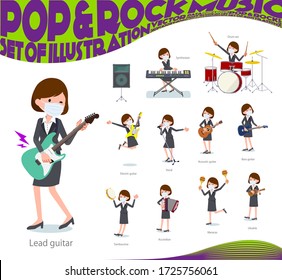 A set of women wearing mask playing rock 'n' roll and pop music.There are also various instruments such as ukulele and tambourine.It's vector art so it's easy to edit.