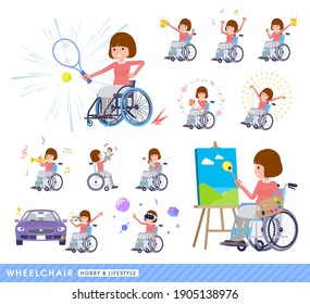 A set of women in a wheelchair.About hobbies and lifestyle.It's vector art so easy to edit.