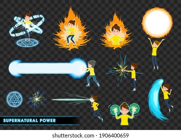 A set of women who demonstrate supernatural powers.It's vector art so easy to edit.