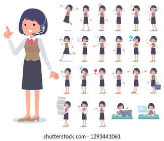 A set of women with who express various emotions.There are actions related to workplaces and personal computers.It's vector art so it's easy to edit.