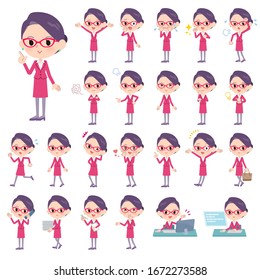 A set of women with who express various emotions.There are actions related to workplaces and personal computers.It's vector art so it's easy to edit.
