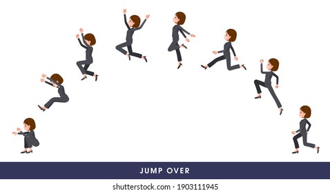 A set of women who jump over big.It's vector art so it's easy to edit.