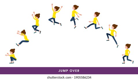 A set of women who jump over big.It's vector art so it's easy to edit.