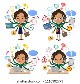 A set of women who perform multitasking in the office.
There are things to do smoothly and a pattern that is in a panic.
It's vector art so it's easy to edit.