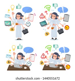 A set of women who perform multitasking in the office.There are things to do smoothly and a pattern that is in a panic.It's vector art so it's easy to edit.
