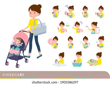 A set of women who take care of their baby.It's vector art so it's easy to edit.