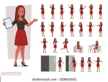 set of women working in office and presentation in various action. 