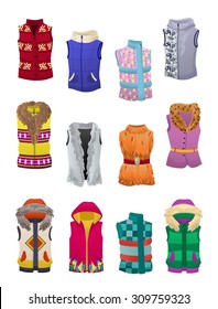 Set of women's autumn and winter vests isolated on white background