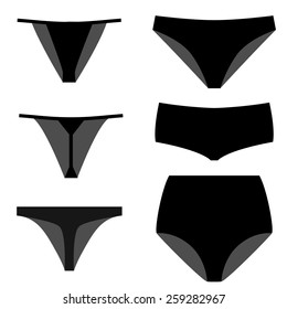 Set of women's black panties isolated on white