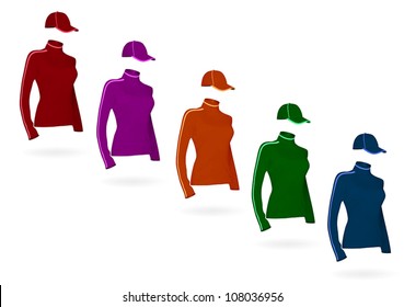 Set of women's blank long sleeve sport shirt and hat templates.