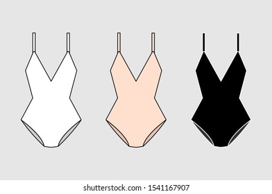 Set of women's bodysuits. Boudoir set. Sets of basic women's underwear. Bra and underpants. Vector illustration.