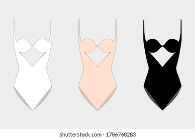 Set of women's bodysuits. Boudoir set. Sets of basic women's underwear. Bra and underpants. Vector illustration.