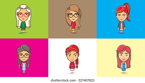 Set of womens characters in flat style
