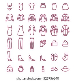 Set of women's clothes and accessories. Vector icons