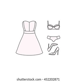 set of women's clothes drawn in the vector
