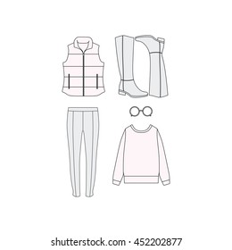 set of women's clothes drawn in the vector