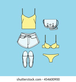 set of women's clothes drawn in the vector