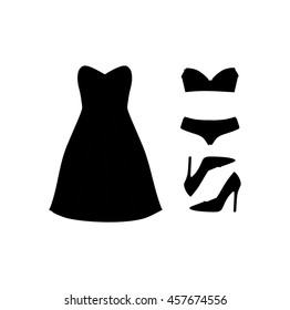 set of women's clothes drawn in the vector
