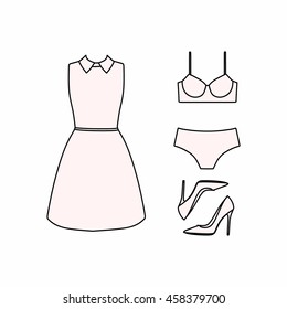 set of women's clothes drawn in the vector