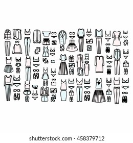 set of women's clothes drawn in the vector