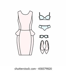 set of women's clothes drawn in the vector