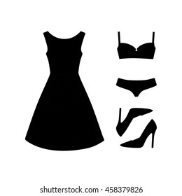 set of women's clothes drawn in the vector