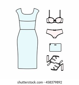 set of women's clothes drawn in the vector