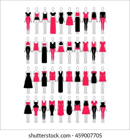 set of women's clothes drawn in the vector