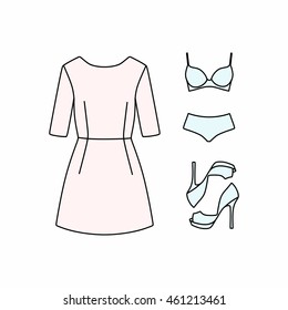 set of women's clothes drawn in the vector