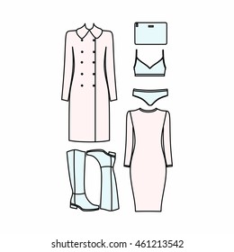 set of women's clothes drawn in the vector