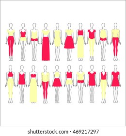 set of women's clothes drawn in the vector