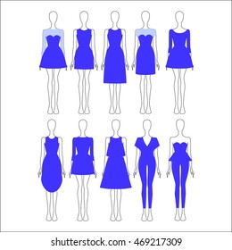 set of women's clothes drawn in the vector