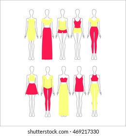 set of women's clothes drawn in the vector