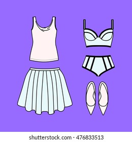 set of women's clothes drawn in the vector