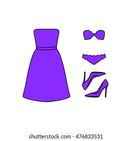set of women's clothes drawn in the vector