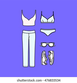 set of women's clothes drawn in the vector
