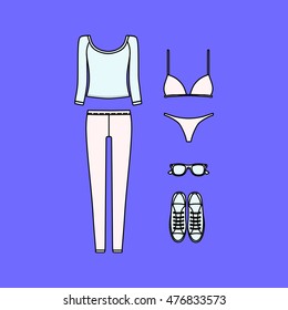 set of women's clothes drawn in the vector