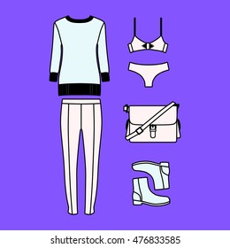 set of women's clothes drawn in the vector