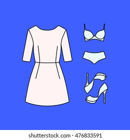 set of women's clothes drawn in the vector