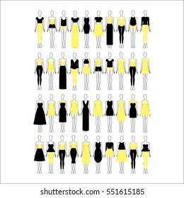 set of women's clothes drawn in the vector