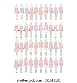 set of women's clothes drawn in the vector