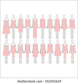 set of women's clothes drawn in the vector
