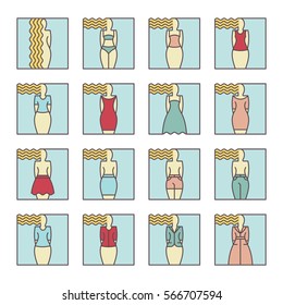 Set of women's clothes icons. Vector illustration