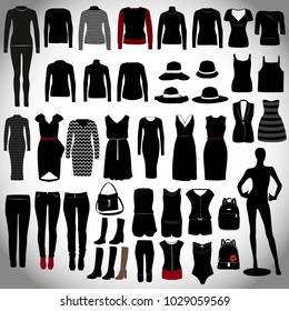 Set of women's clothes on a light gray background