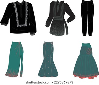 Set of women's clothes. Vector illustration on white background. Isolated.