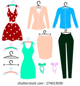 Set of women's clothing from 3 different kits. Set trempel. Vector illustration