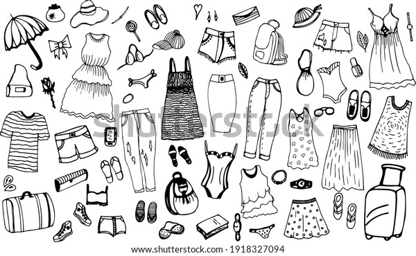 Set Womens Clothing Drawn By Hand Stock Vector (Royalty Free ...